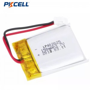 PKCELL LP402025 150mah 3.7v ຫມໍ້ໄຟ Lithium Polymer ທີ່ສາມາດສາກໄດ້