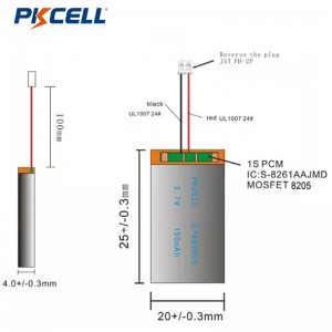 PKCELL LP552530 350mah 3.7v მრავალჯერადი დატენვის ლითიუმ პოლიმერული ბატარეა