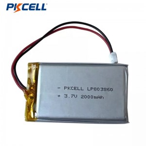 လျှပ်စစ်ကိရိယာများအတွက် PKCELL LP803860 2000mah 3.7v အားပြန်သွင်းနိုင်သော လစ်သီယမ်ပိုလီမာ ဘက်ထရီ