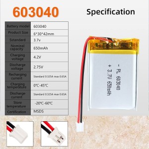 PKCELL LP603040 650mah 3.7v Rechargeable Lithium Polymer Battery  Wholesale Price Long Lifespan Lithium Polymer Battery