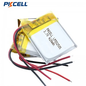 PKCELL LP552535 420mah 3.7v ຫມໍ້ໄຟ Lithium Polymer ທີ່ສາມາດສາກໄດ້