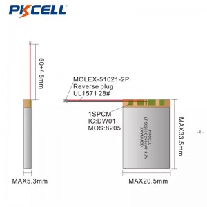 Batería recargable de polímero de litio PKCELL LP103450 2000 mAh 7,4 V